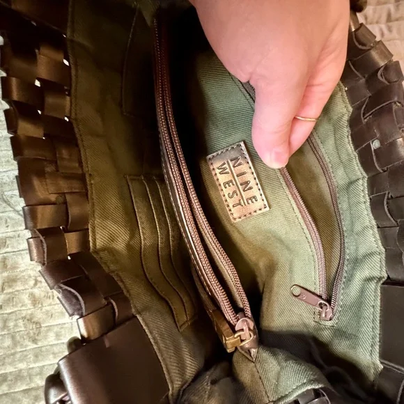 Nine West Metallic “Vegan Leather” Woven Shoulder Bag - Picture 6 of 14